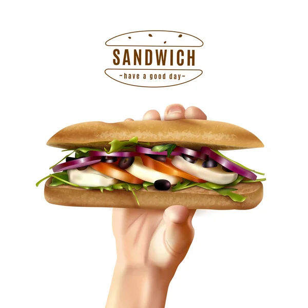 Gezonde Sandwich In de Hand realistisch beeld — Stockvector