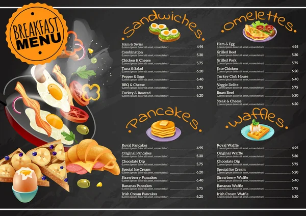 黑板上的早餐菜单 — 图库矢量图片