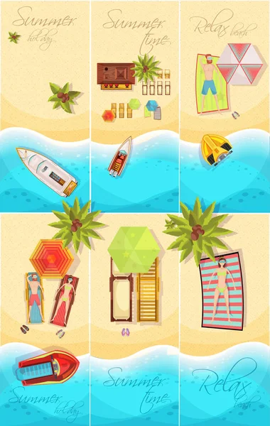 Conjunto de carteles de vacaciones de verano — Archivo Imágenes Vectoriales