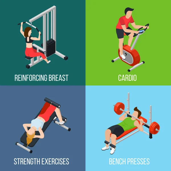 Gimnasio personas aisladas Icono conjunto — Vector de stock