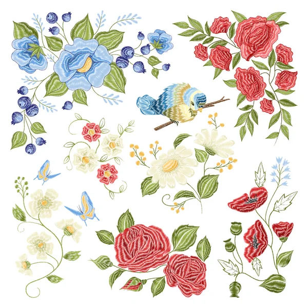 Bordado floral padrão colorido Padrão — Vetor de Stock