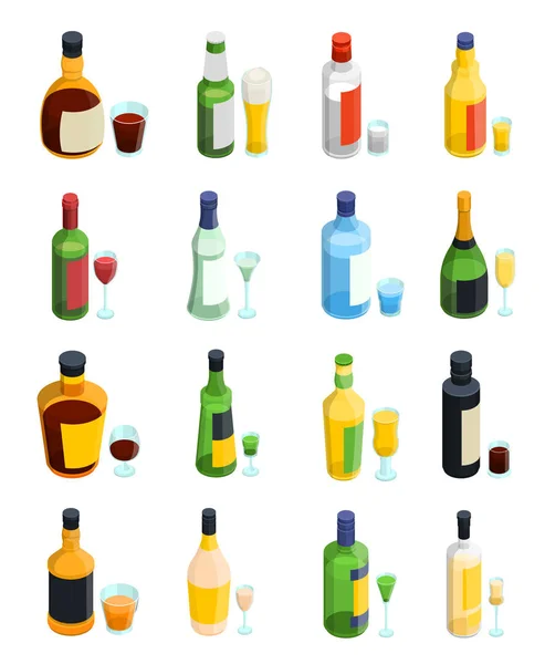 Colored Isometric Alcohol Icon Set — Stock Vector