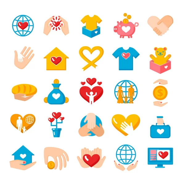 Charity-Spende Flat Icons Set — Stockvektor