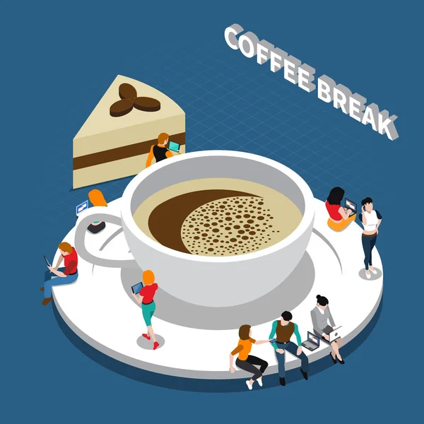 Composição Isométrica de Coffee Break — Vetor de Stock