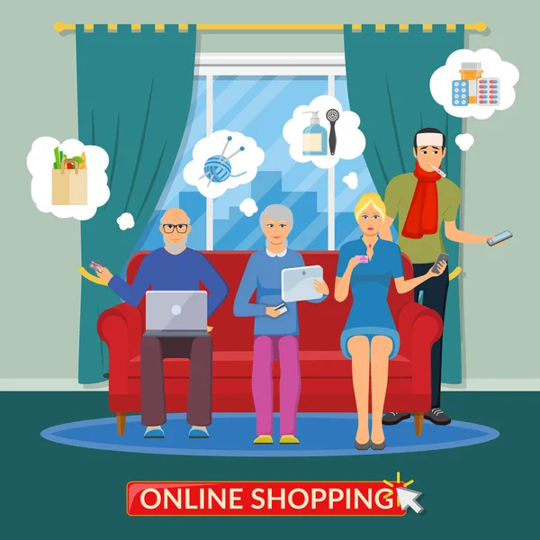 Online-Shopping flache Zusammensetzung — Stockvektor