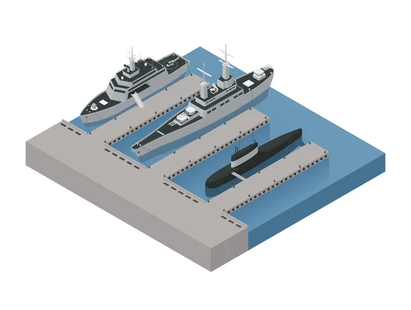 Military Boats Isometric Composition — Stock Vector