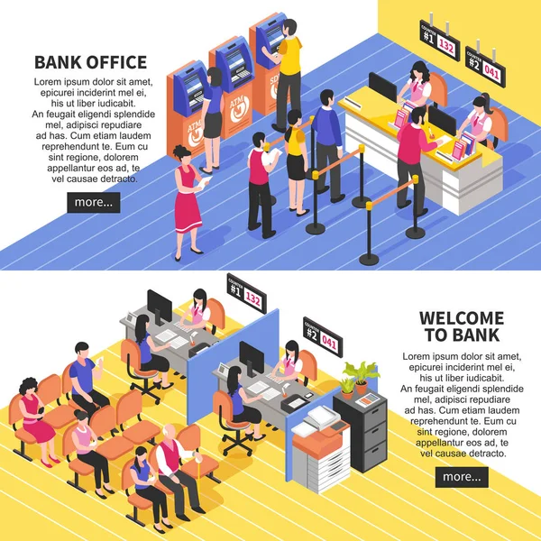 Bank Office horizontal isometrische Banner — Stockvektor