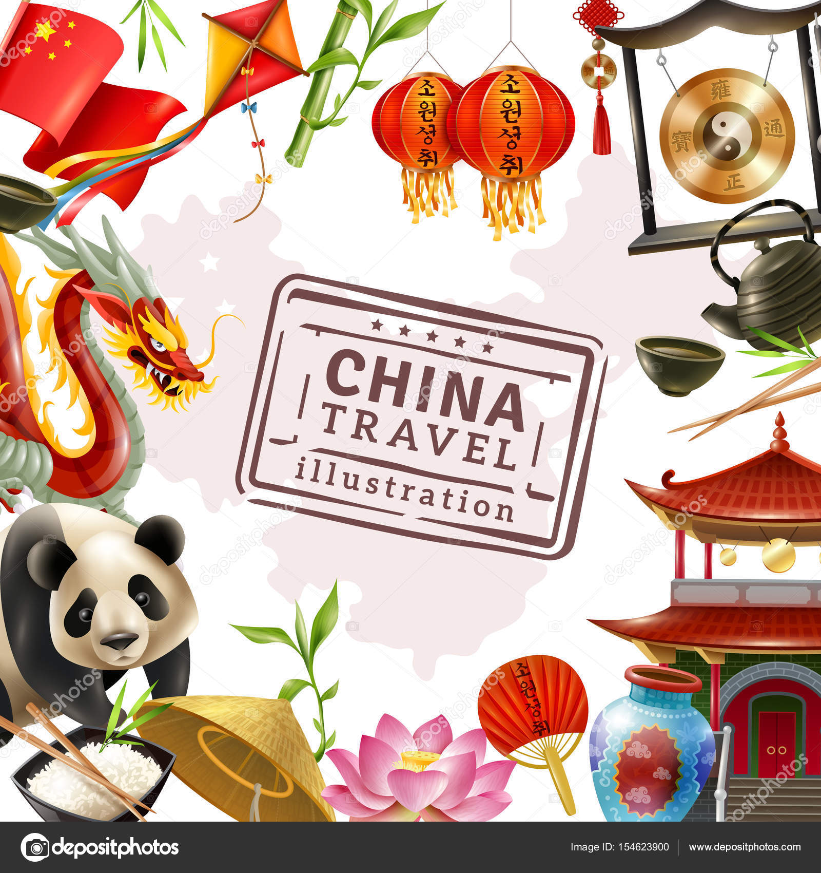 Fondo de marco de viaje de China vector, gráfico vectorial