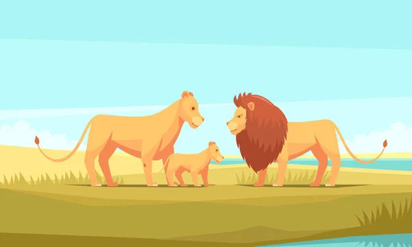 Wild Lion Family Composition — Stock Vector