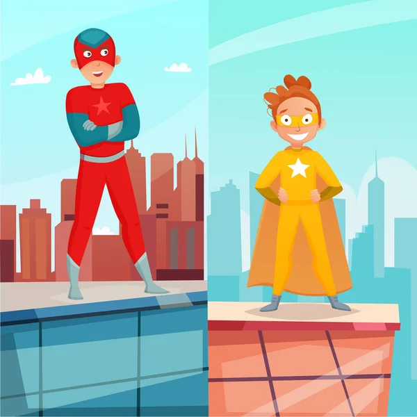 Kinder Superhelden vertikale Banner — Stockvektor