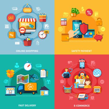 E-ticaret renkli kompozisyon Set