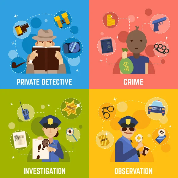 Private Detective Concept Icons Set — Stock Vector