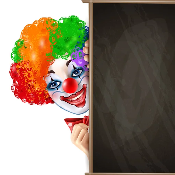 Clown sourire visage de derrière tableau noir — Image vectorielle