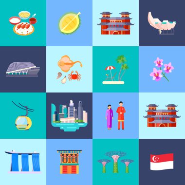 Singapur kültür düz Icon Set