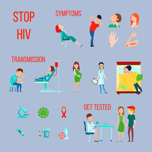 HIV Infection AIDS Icon Set — Stock Vector