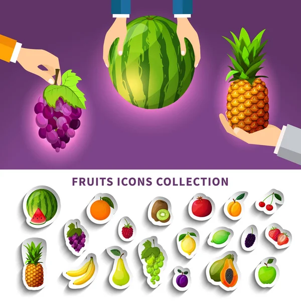 Colección de iconos de frutas — Vector de stock