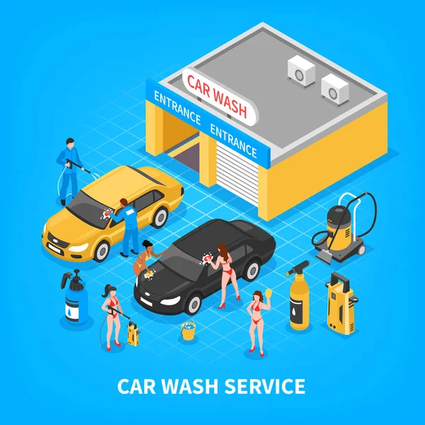 Car Wash Service Isometric Illustration — Stock Vector