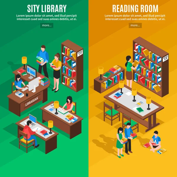 Library Isometric Vertical Banners — Stock Vector