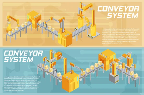 Conveyor System isometrisk Banners — Stock vektor
