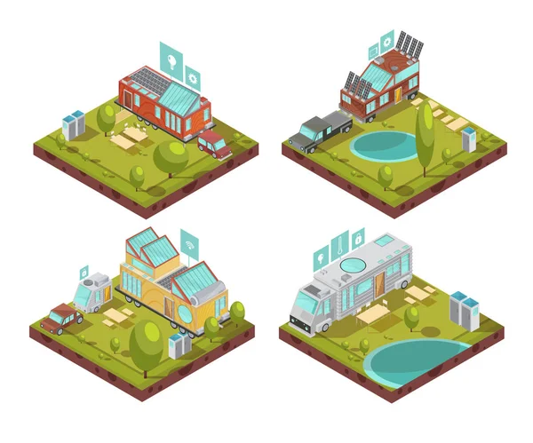 Mobile House Isometric Compositions — Stock Vector