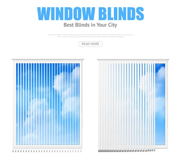 Two Windows With Blinds Overlooking Cloudy Sky — Stock Vector