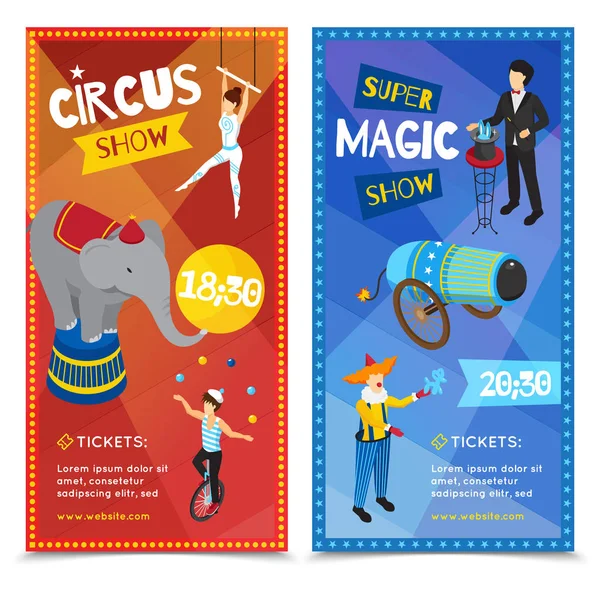 Banners isométricos verticales de circo — Vector de stock