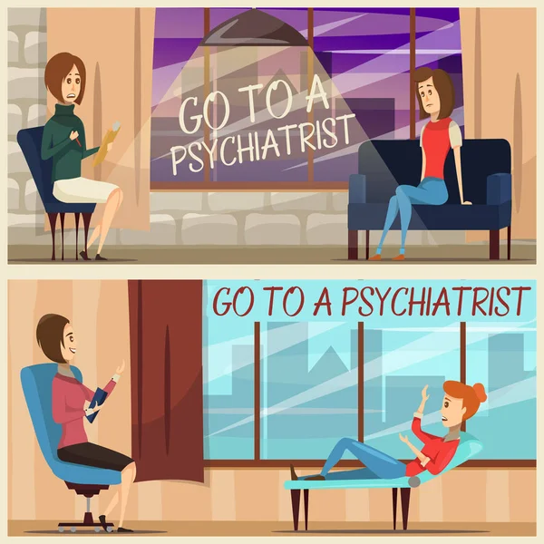 Visit To Psychiatrist Flat Banners — Stock Vector