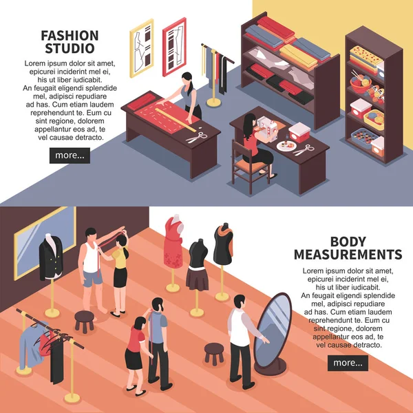 Estudio de moda y medidas corporales Banners horizontales — Archivo Imágenes Vectoriales