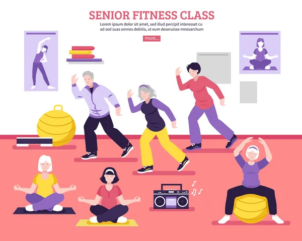 Cartel plano de la clase Senior Fitness — Vector de stock