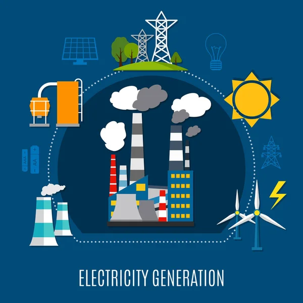Elektryczność generacji płaskie skład — Wektor stockowy