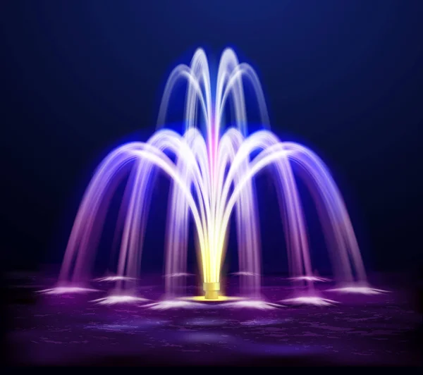 Lit Night Fountain Realistic Illustration — Stock Vector