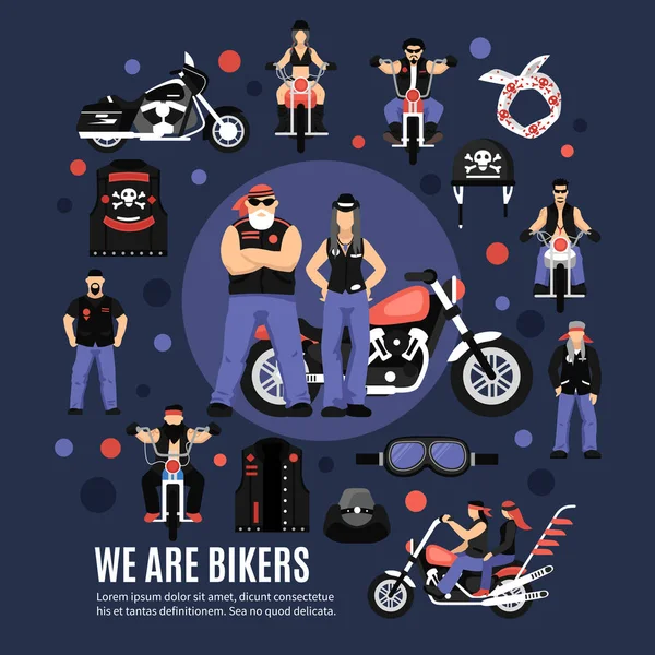 Bikers Icons Set — Stock Vector