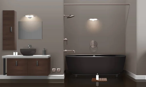 Baño realista diseño de interiores — Vector de stock