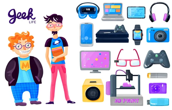 Conjunto de ícones de gadgets de personagens de desenhos animados —  Vetores de Stock