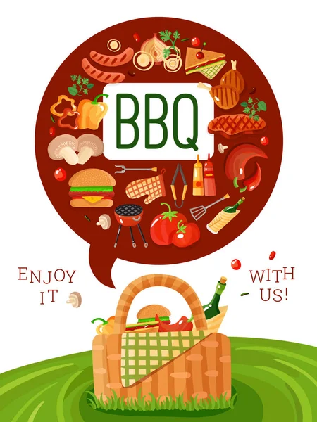 BBQ picknick platte uitnodiging Poster — Stockvector