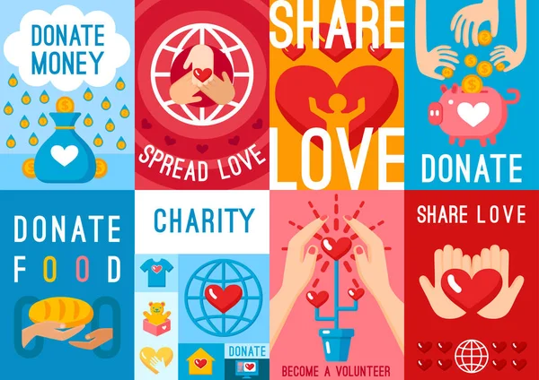 Conjunto de cartazes de doação de caridade — Vetor de Stock
