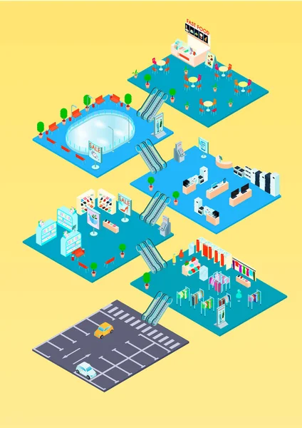 Shopping Mall Isometric Infographics — Stock Vector