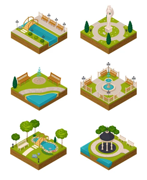 Ensemble de compositions de conception de paysage isométrique — Image vectorielle