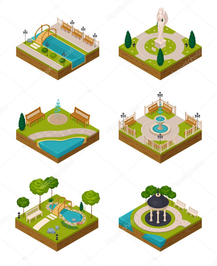 Set Of Isometric Landscape Design Compositions
