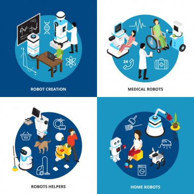 Robotlar izometrik tasarım konsepti