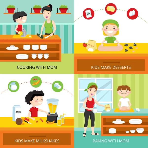 Gyerekek és a főzés koncepció — Stock Vector