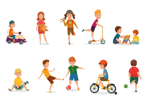 Retro Cartoon kinderen spelen Icon Set — Stockvector