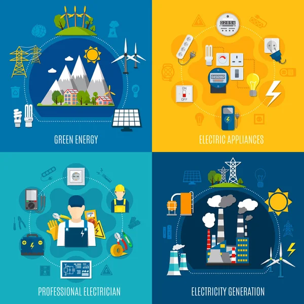 Elettricità Composizione piatta — Vettoriale Stock