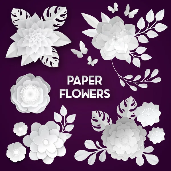 White Paper Flowers Dark Background — Stock Vector