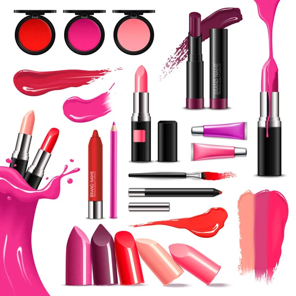 Lippen Make-up Farbe realistische Kollektion — Stockvektor