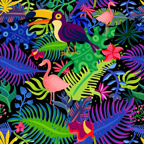 Tropical colores exóticos patrón sin costura — Archivo Imágenes Vectoriales