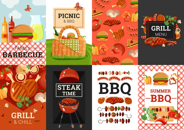 Barbacoa Barbacoa Picnic Banners Set — Archivo Imágenes Vectoriales