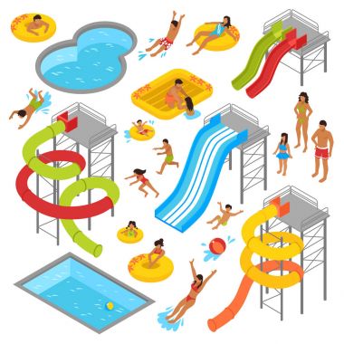 Aqua Park izometrik Icons Set