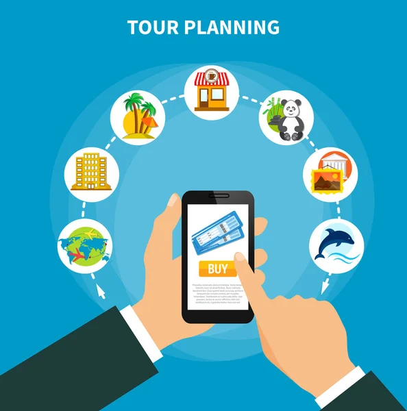 Tour Planning met Tickets op Smartphone scherm — Stockvector