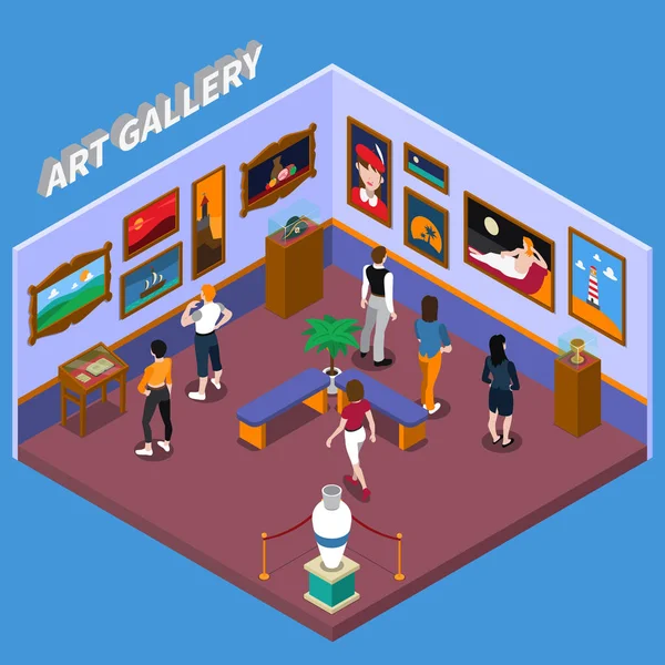 Art Gallery Isometric Illustration — Stock Vector